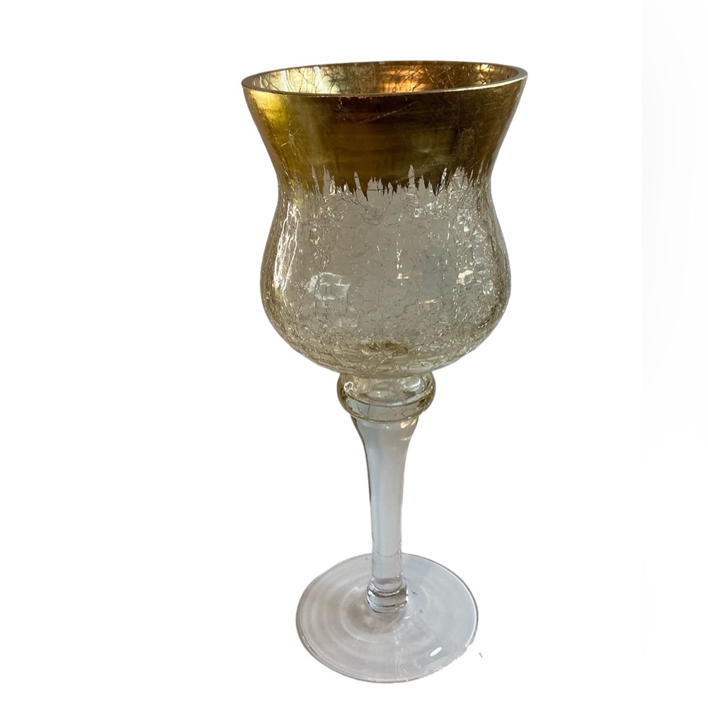 Gold crackled glass candle holder goblet NWOT